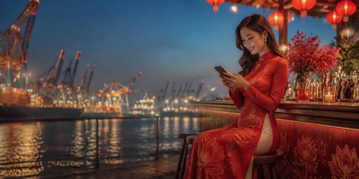 Phụ nữ Hải Phòng mặc áo dài xem kèo casino trên điện thoại